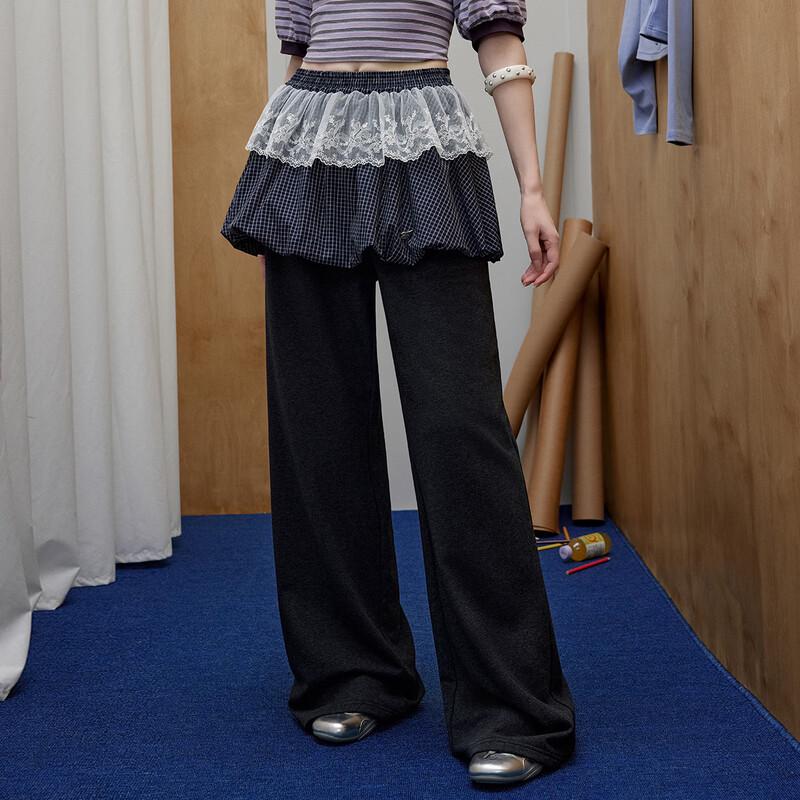 UNIFREE Women s Lace Trim Wide-Leg Casual Pants L