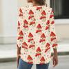 Women's Casual Christmas Print V-Neck Button Three-Quarter Sleeve T-Shirt