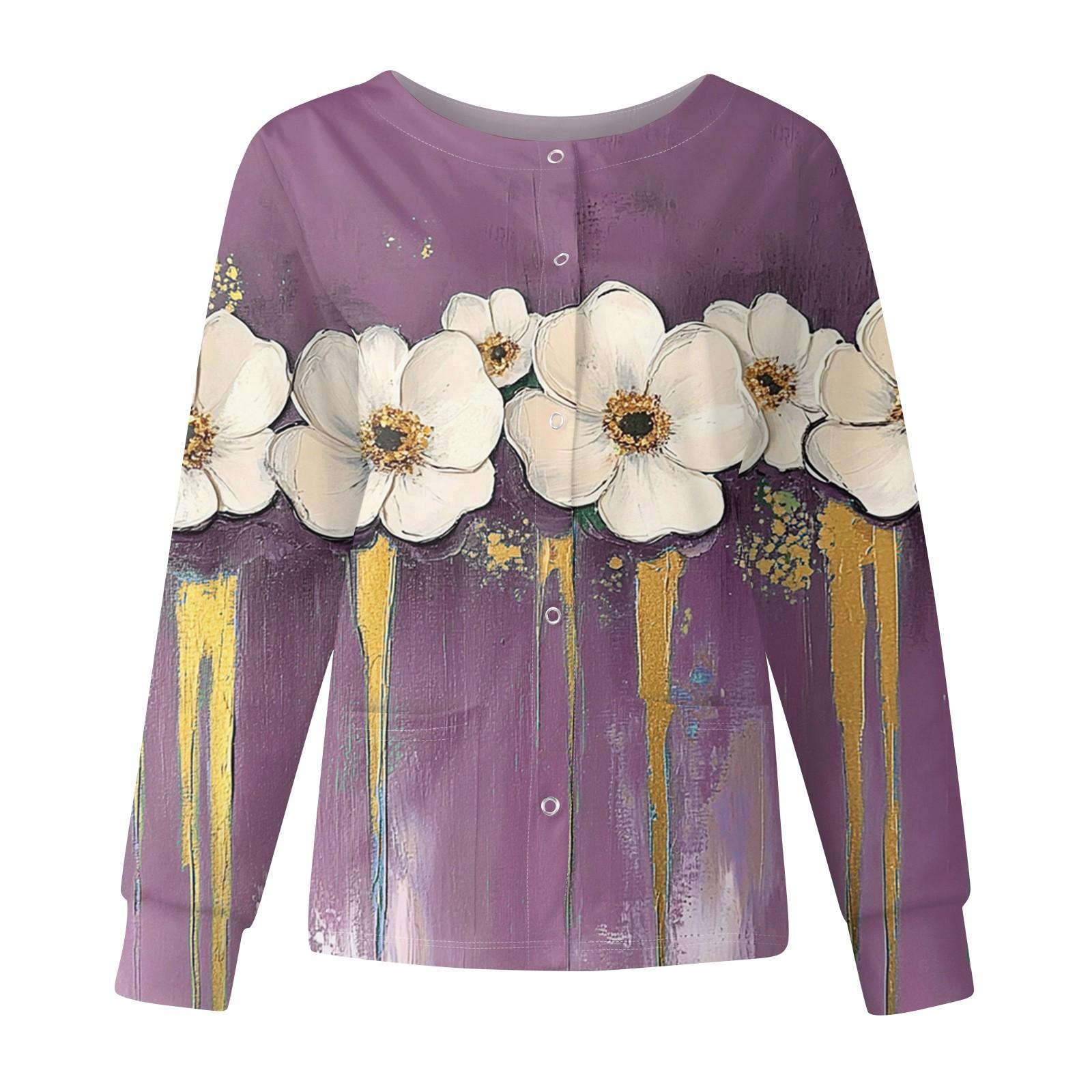 

Женский повседневный однобортный однобортный защитная одежда с длинными рукавами и цветочным принтом, кардиган, топ S фиолетовый