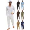 Men's Linen Relaxed Fit Long Sleeve Shirt and Pants Beach Set for Summer