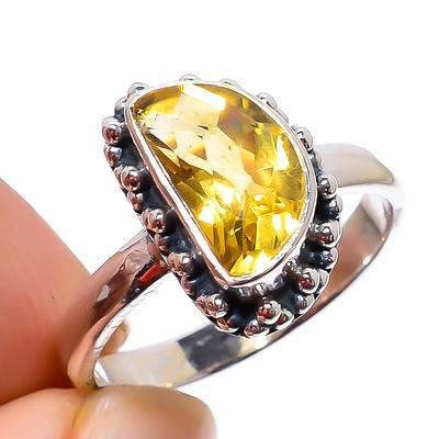 Natürlicher Citrin Edelstein Handarbeit 925 Sterling Silber Geschenkring S.7 h6F23