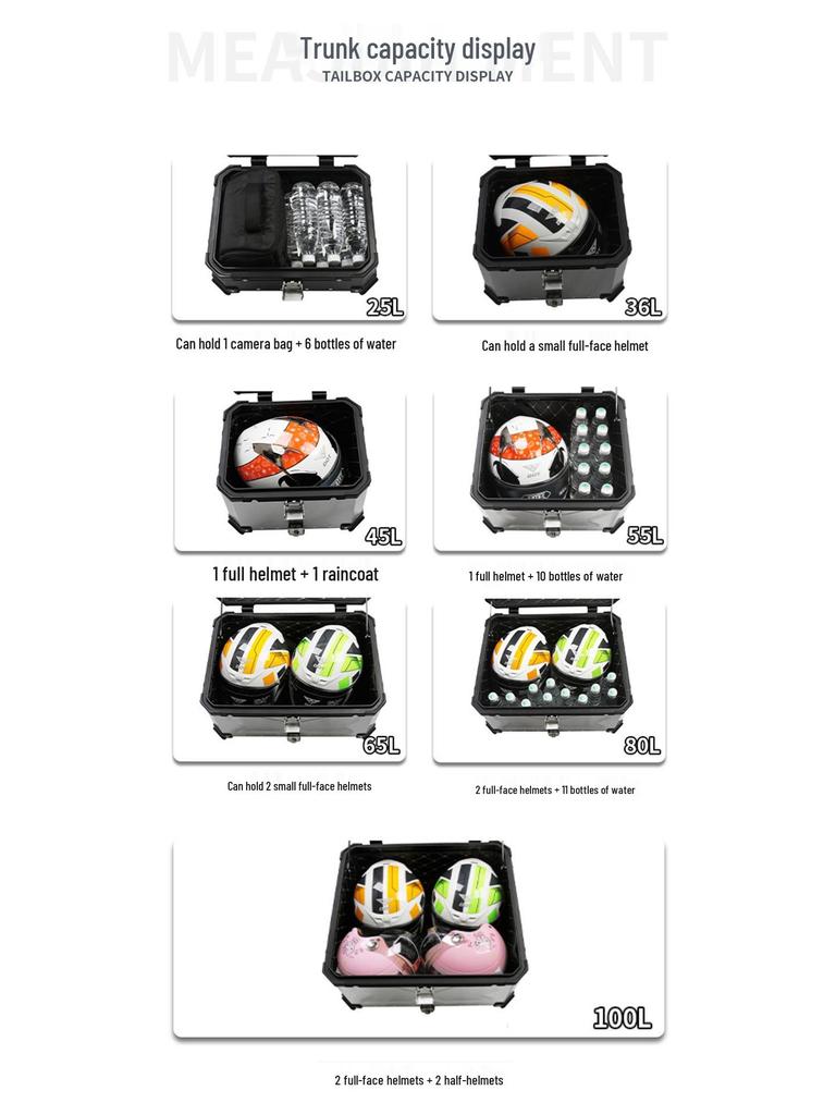 Quick Release Aluminum Motorcycle Tail Box - Available In 28L To 100L Capacities