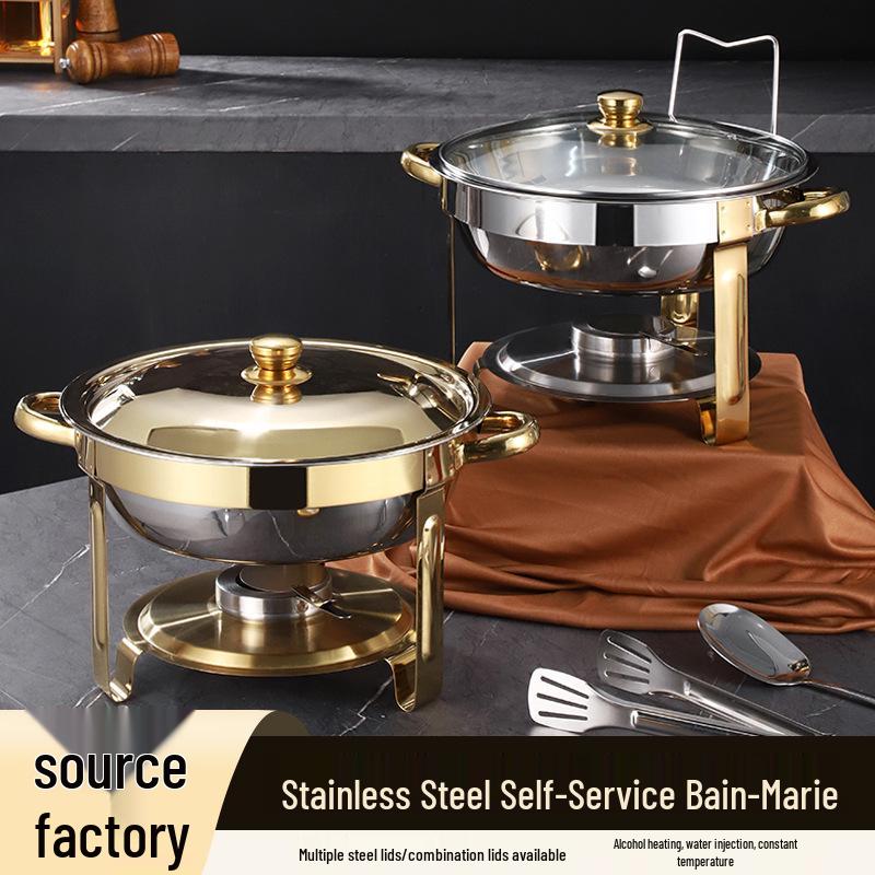 Gold Round Stainless Steel Folding Chafing Dish Set with Folding Frame