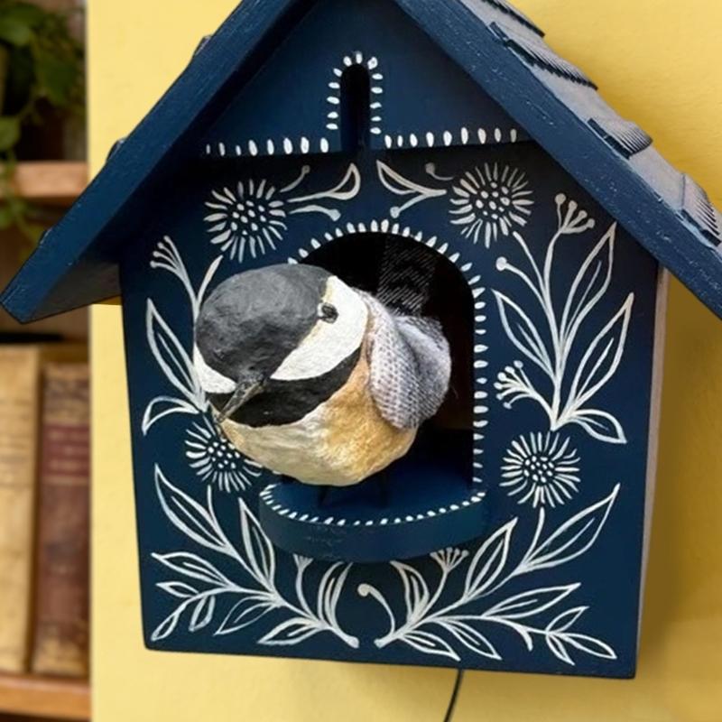 Kinetics Birdhouse Wall Art Decors with Rotating and Swaying Bird Creating Moving Shadows for Magically Room Ambiances Decors