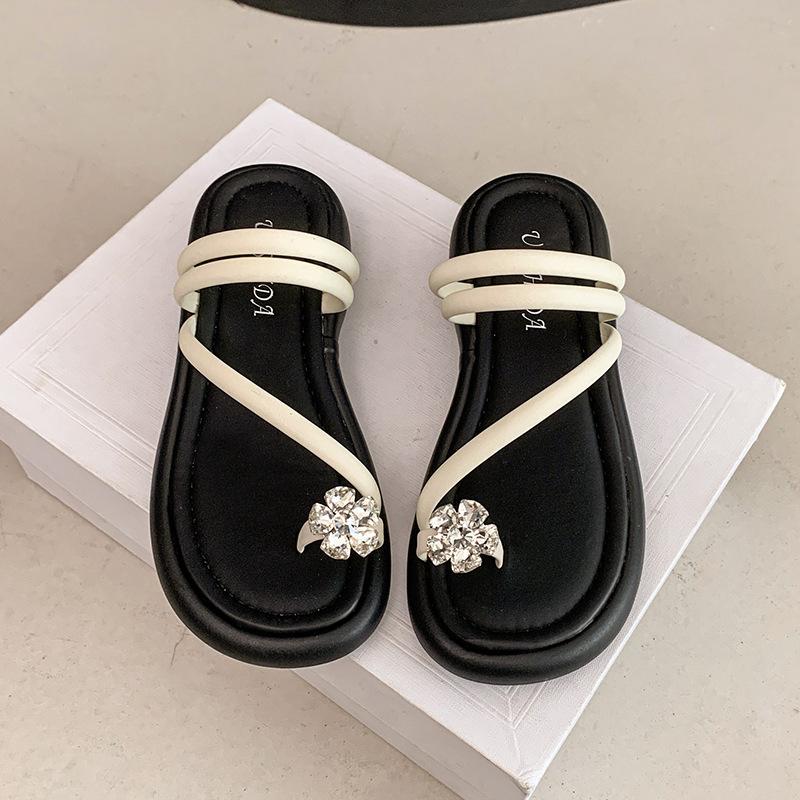 

Цветочные тапочки с закрытым носком, крутые шлепанцы для улицы, женские, 2025, новые летние туфли на платформе-маффин со стразами 40