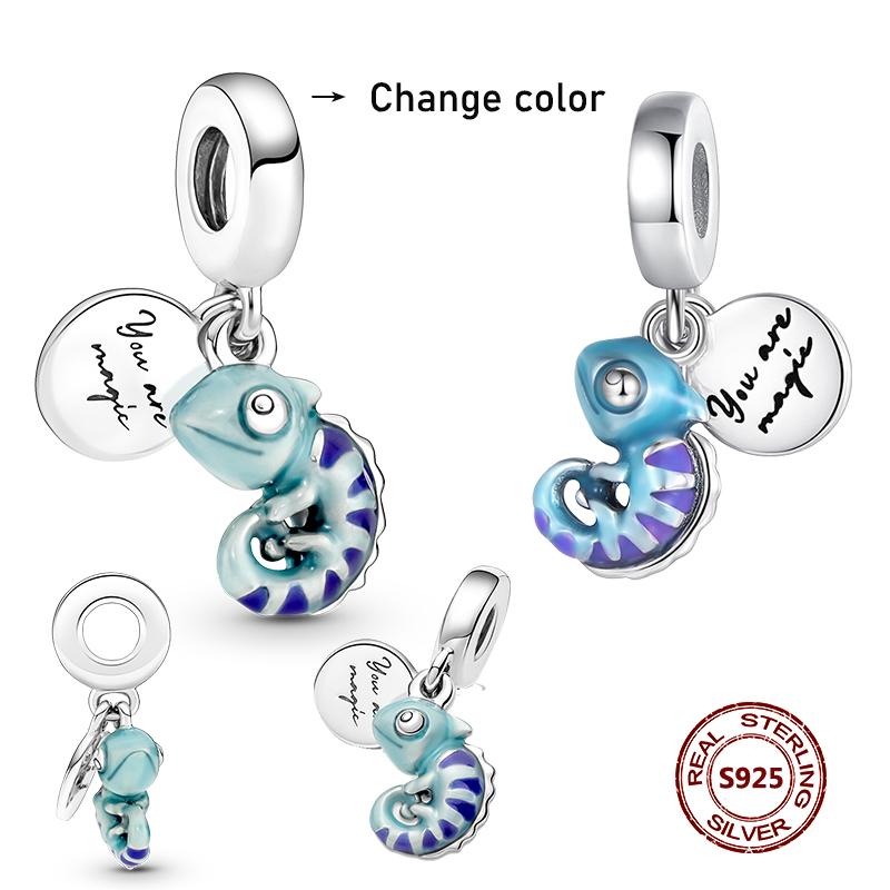 Charms camaleonte adatti a braccialetti originali alla moda in argento 925 con zircone, perlina a forma di polpo e tartaruga, ciondolo a forma di farfalla e lucciola, fai da te per realizzare gioielli