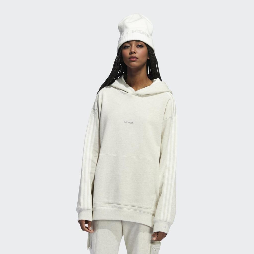 Adidas X Ivy Park Reflective Logo Print Pullover Hoodie Loose Fit Casual Streetwear Unisex Creamy Beige H21209