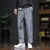 Men Spring Fall Pants with Side Pockets Drawstring Elastic Waist Wide Leg Thin Slacks Solid Color Loose Street Style Sport Trousers for Daily Wear