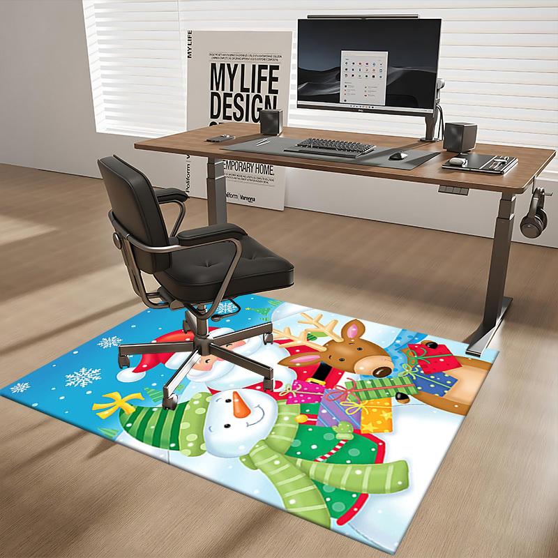 Christmas Santa Claus Snowman Deer Anime Cartoon Chair Mat Non-Slip Carpet for Office Home Decoration Living Room Bedroom Game Room Dormitory Gift.R02