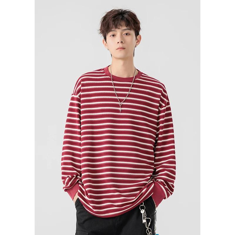 2026 Spring Men Striped Sweashirt Mens O-Neck T-Shirt Men Long Sleeve Base Shirt Male Vintage Tops Tees Unisex Pullover