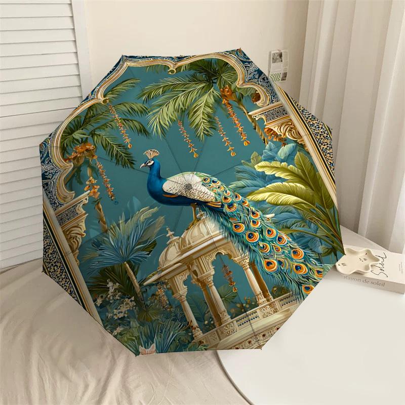 

1PC peacock palm treeAutomatic Open/Close Umbrella with Windproof, 8-Rib Sturdy Canopy, Durable Ribs, Fashionable Design1229A