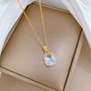 Luxury Bling Geometric Zircon Crystal Pendant Necklace for Women Stainless Steel Chain Fashion Jewelry Party Wedding Accessories