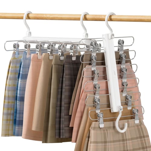 TAILI Skirt Hanger, 6 Tiers, Bottom Storage, Clip Hanger, Space-Saving, Foldable, Non-Marking, for Clothes, Skirts, Denim, Pants, Stainless Steel, Clo