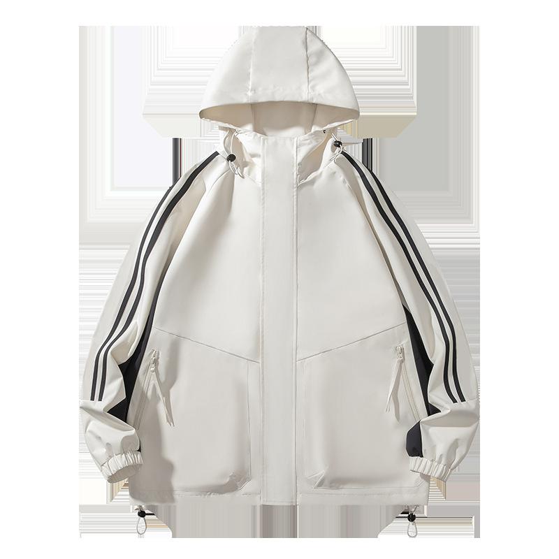 Utomhusjacka med huva Herr Vår och Höst Vattentät Vindtät Ficka Dragkedja Jacka