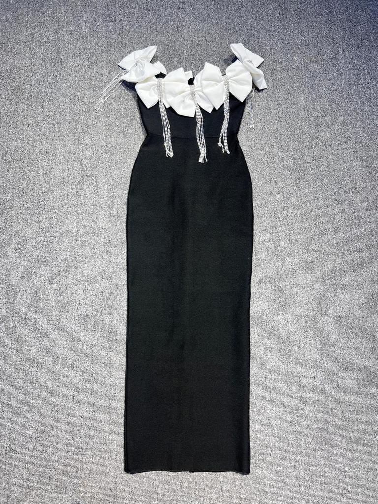 Elegant Cross-Border Evening Gown with Off-Shoulder Bow & Diamond Tassel