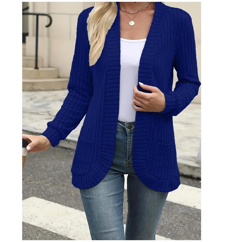 Frühlings- und Herbstmode Damen Einfarbig Lässige Rippstrick Gebürstete Strickjacke