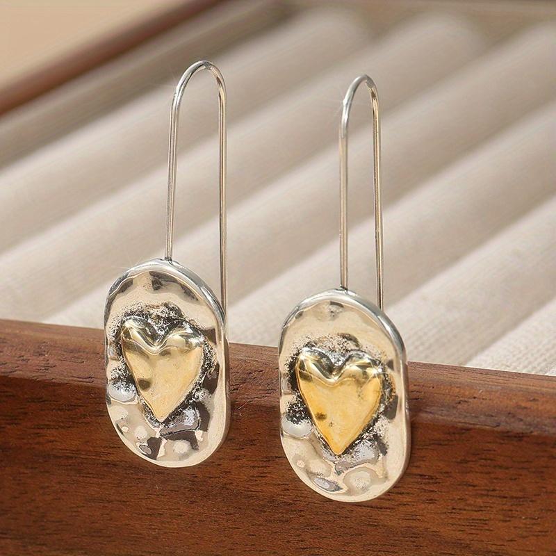 Retro Women's Earrings, Heart-shaped Pattern Two-color Earrings, Daily Exquisite Accessories, The Perfect Gift for Her