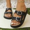 Fashion 2025 Summer Classic Women's Sandals British Style Roman Shoes Soft Leather Slippers Metal Buckle Platform Slippers Women's Shoes