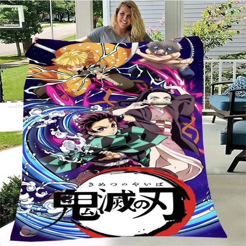 Moda Ghost Blade Stampa 3D Personaggio dei Fumetti Kamado Nezuko Sfondo Ragazza Regalo Coperta Letto Divano Coperta da Viaggio Campeggio