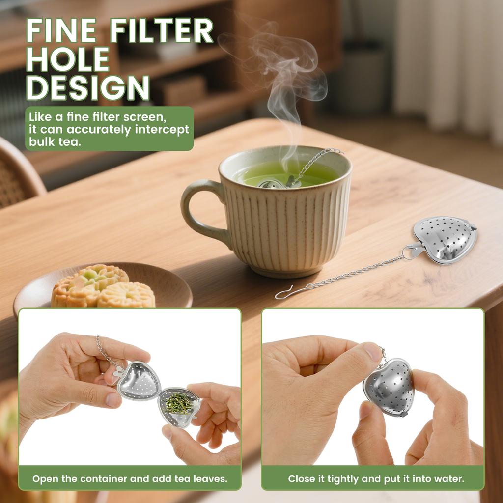 20Pcs Tea Strainer Stainless Steel Heart Shape Tea Infuser with Handle and Hook Rust Resistant Tea Strainer Infuser For Cup
