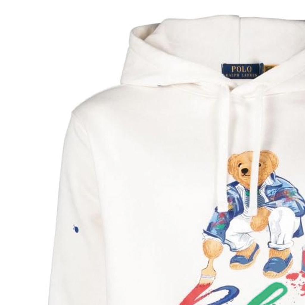 Polo Ralph Lauren FW23 Paint Splash Logo Print Loose Fit Hoodie Men Hoodies White 710926546-001