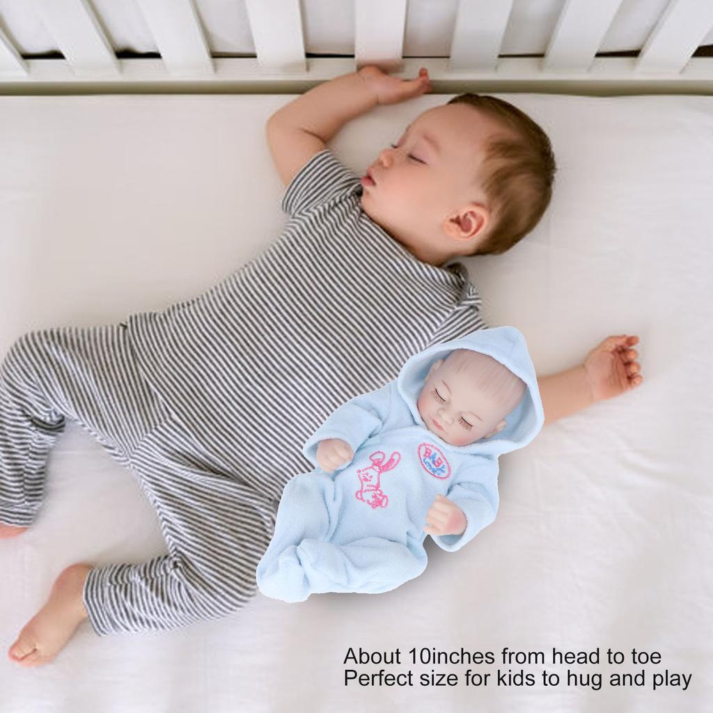 10inch Reborn Dolls Soft Silicone Delicate Facial Details Washable Lifelike Baby Doll Toy with PajamasBlue