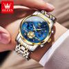 OLEVS Men's Watches Tourbillon Style Trend Fashion Original Quartz Wristwatch Waterpoorf Luminous Chronograph Moon Phase