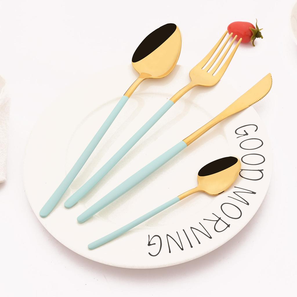 Rainbow 18/10 Stainless Steel Dinnerware Set Kitchen Flatware Tableware Sets Knife Fork Spoon Tea Spoon Cutlery Set Service for 6