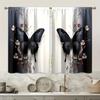 2Pcs Black Butterfly & Floral Print Curtains - Semi-Transparent Polyester, Rod Pocket Style, Soft Light Filtering For Living Roo