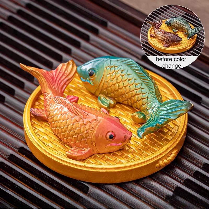 

Resin Chameleon Koi Tea Pet Cute Desktop Ornaments Chinese Style Ornament Kungfu Tea Playing Tea Ceremony Accessories 9x3cm