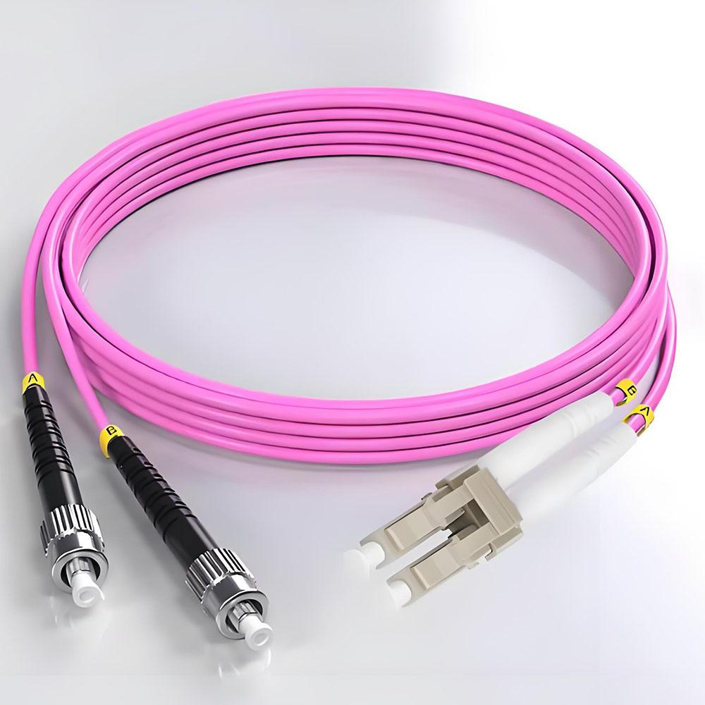 Fiber Patch Cord Cable OM4 LC/UPC-ST/UPC MM Multi Mode Duplex 50/125 FTTH 40Gbps Rose for Enterprise & Campus Networks