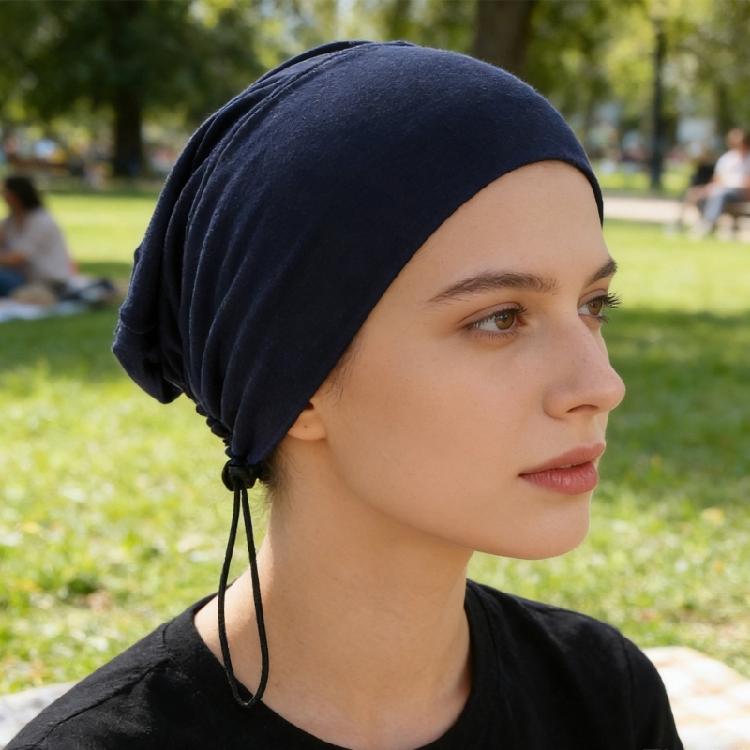 Commuters Friendly Turban Hat Adjustable Drawstring Head Cover Skull Hat for Women Mercerized Cotton Comfortable Headwrap