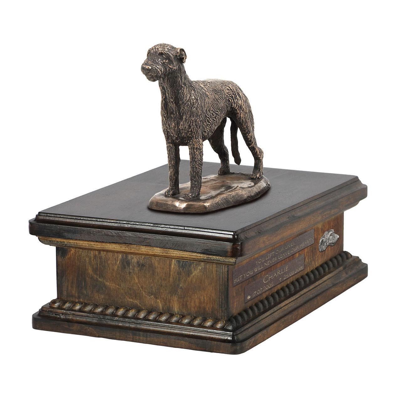 

Irish Wolfhound - urn for dog ashes, personalized urn with a statue, wooden urn with a dog by Art-Dog brand коричневий