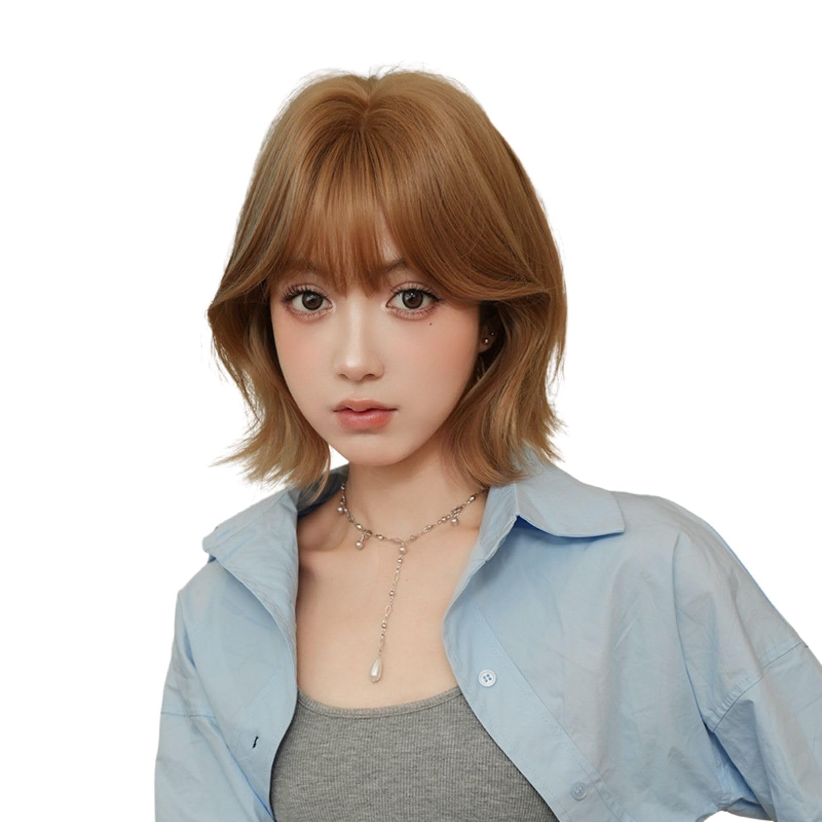 

The tip of the tail outward milk tea caramel adult highly inward Korean Harajuku hides gray natural full fashion soft makes face look easy to for for