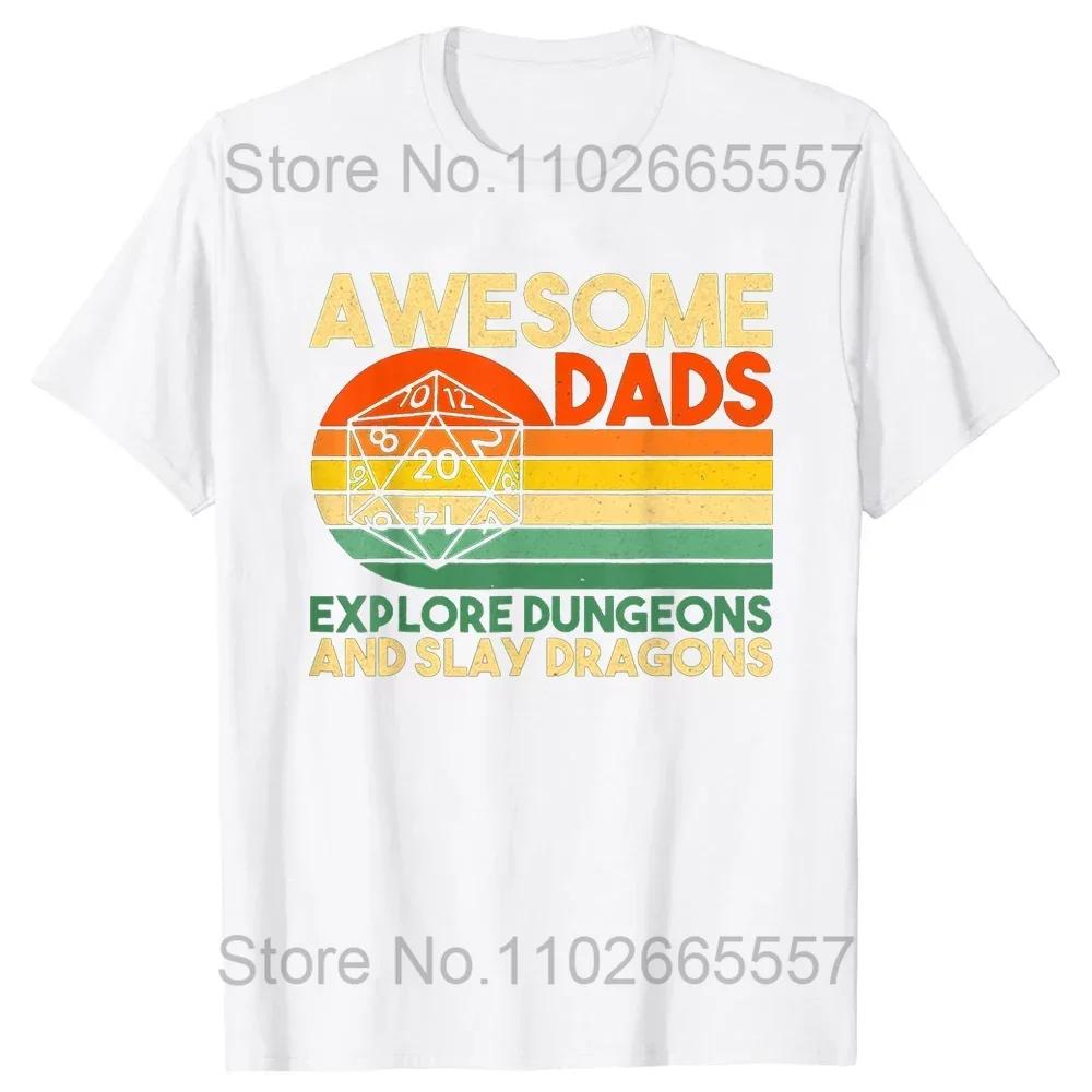 Funny Awesome Dads Explore Dungeons DM RPG Dice Dragon T Shirts Summer Streetwear Short Sleeve Gifts T-shirt Mens Clothing