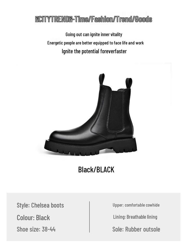 Trendy Men's Elastic Sock-Fit Chunky Sole Boots, Round Toe High-Top Martin Style, Inspired by Xiaohongshu Live Broadcast.