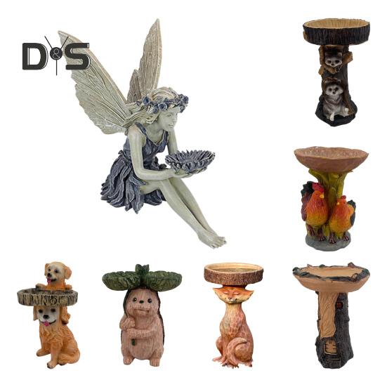 Bahçe Kuş Yemliği Reçine Heykel Açık Hava Veranda Bahçe Çim Serbest Ayaklı Peri Ağaç Evi Hayvan Heykeli Süs Kuş Banyoları Kase Sulama Besleme