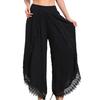 High Waist Wide Leg Pants Nine Length Solid Color Women Casual Trousers With Lace Trim Women Clothing