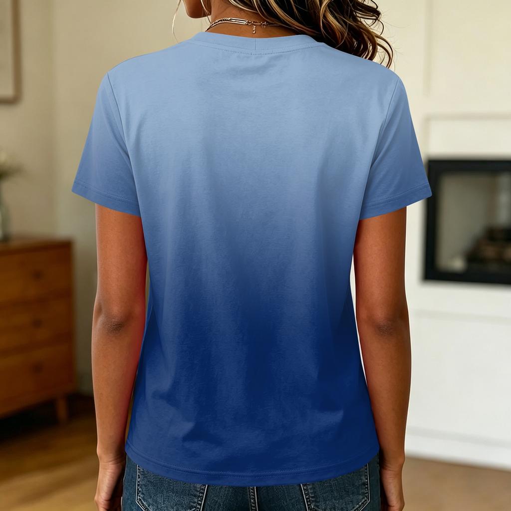 Women's Casual Pullover T-Shirt Short Sleeve Crew Neck Gradient Color Top Lightweight Soft Fabric Summer Wear