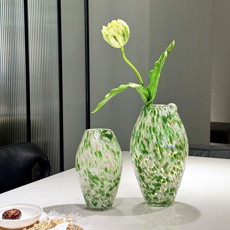 Green Spots Oval Glass Vase Transparent Hydroponics Terrarium Flower Arrangement Accessories Flower Vase Flowerpot