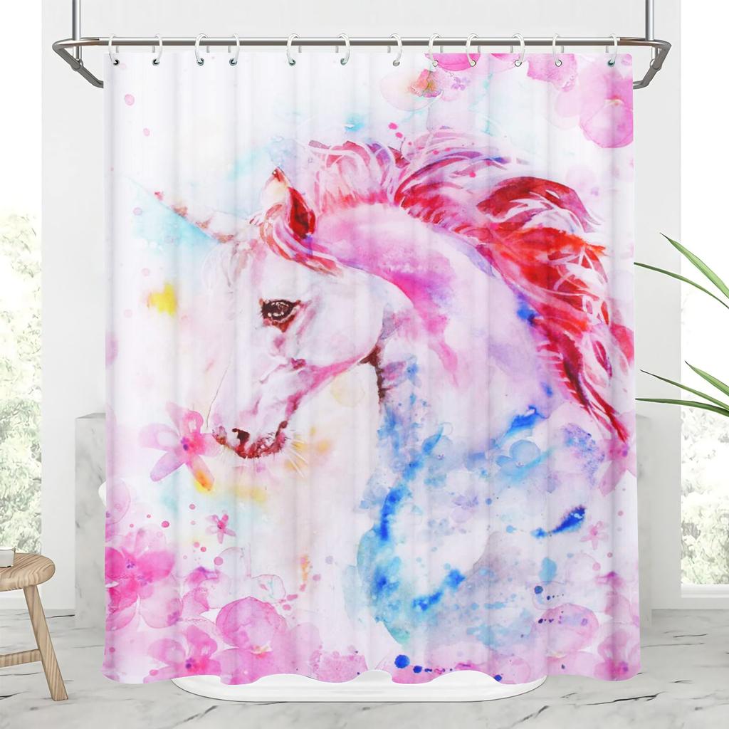Unicorn Cartoon Shower Curtains Full Set for Boys and Girls Luxury Screen Bath Curtain Toilet Accessories Anime Funny Cute