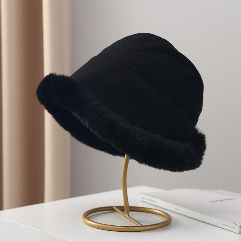 

Осенне-зимняя теплая панама для женщин, утолщенная теплая шерстяная шапка с куполом и широкими полями, однотонная ветрозащитная шляпа, аксессуары для одежды чёрный