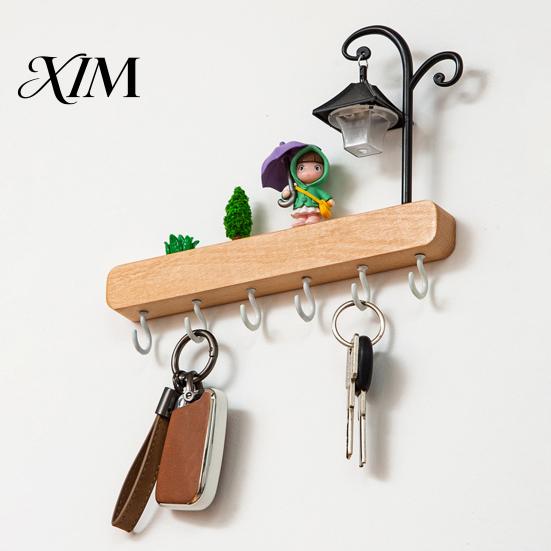 Multi Purpose Wall Mount Rack Key Holder with 6 Hooks, Solid Wood Entryway Organizer Rack, Decorative Hooks for Home Mounted Space Saving Hook