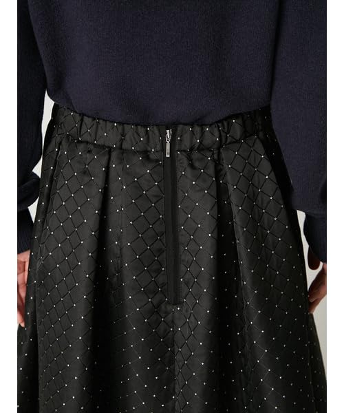 Lame Matelasse Tuck Flare Skirt FWFS261008BLK1
