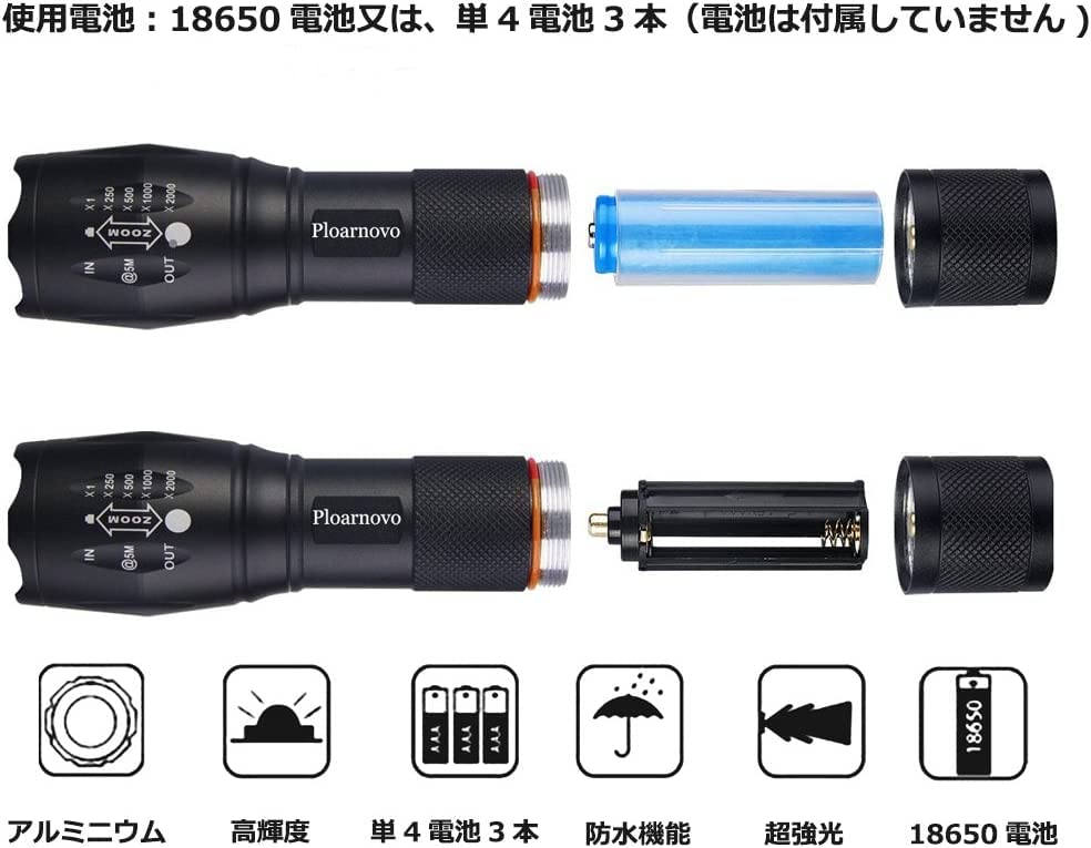 Ploarnovo LED Ultra Light Super 1000 Tactical Flashlight for Outdoor Animal Night Night Waterproof Flashlight, Bright, 4-Color (Red, Green, White,