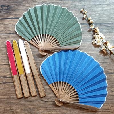 Creative Retro Mini Shell Fan Chinese Solid Color Folding Hand Fan Chinese Style Cotton Linen Cloth Handheld Fan Home Decoration