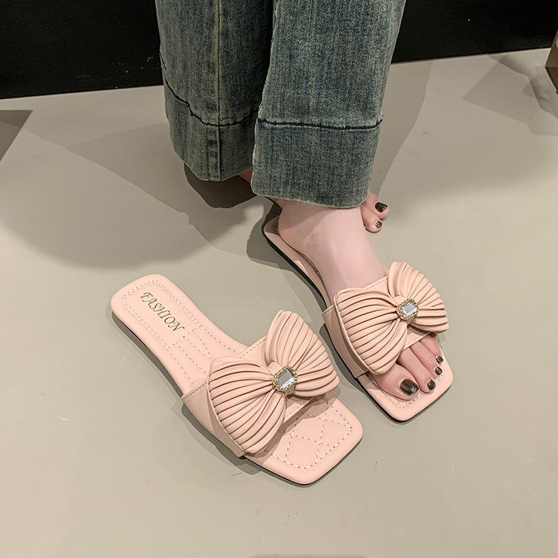 Large Size Flat-bottomed Slippers Women's Summer New Bow Versatile Fashion Drag Outer Wear Women's Drag Tide