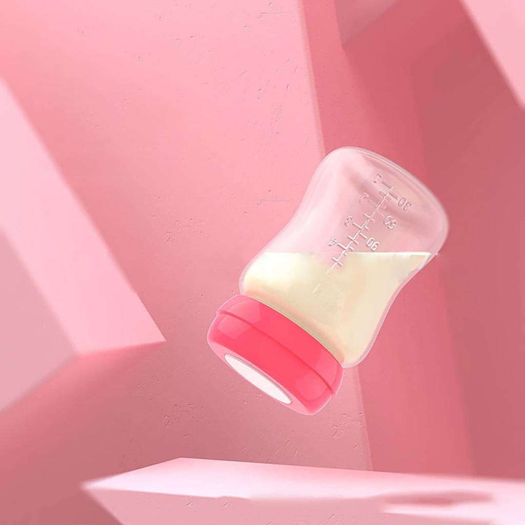 Set of 4 180ml PP Milk Storage Bottles with Wide Bore, Refrigerator Storage, Silicone Gasket, Leak-Proof, Baby Food Preparation, Bottle Compatible,