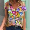 Colorful Heart 3D Print T Shirt Women Retro Short Sleeve V-Neck T-shirts Y2k Top Harajuku Streetwear Oversized Tee Girls Clothes