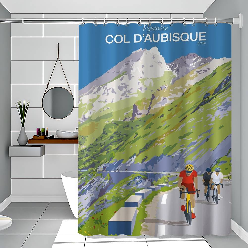 Sports Mountain Bicycle City Bike Race Cycling Tour Of Flanders Art Polyester Shower Curtain Waterproof Rust Resistant Grommet